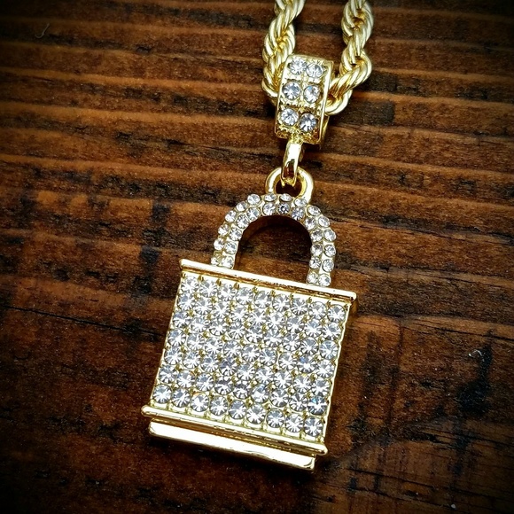 PrimoBling Other - 14k Gold Plated ICED OUT Padlock Necklace Set